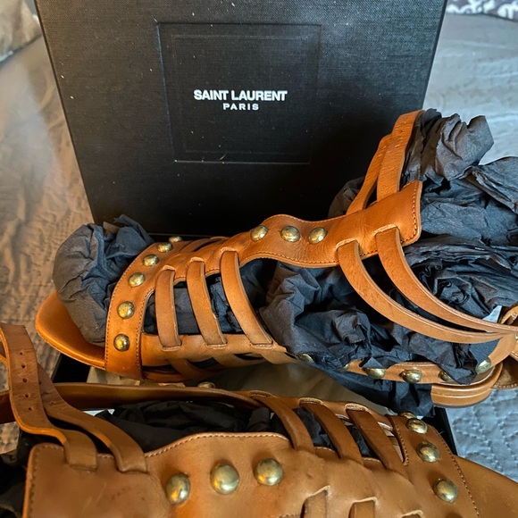 YSL Saint Laurent Camel Leather Gladiator Sandals - Picture 4 of 5
